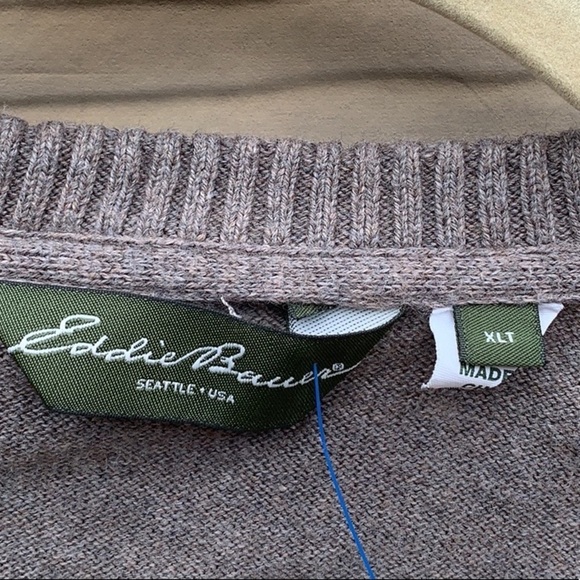 VTG Eddie Bauer V-Neck Sweater XLT Cotton Cashmere Blend Tan Pullover Relaxed - Picture 10 of 11